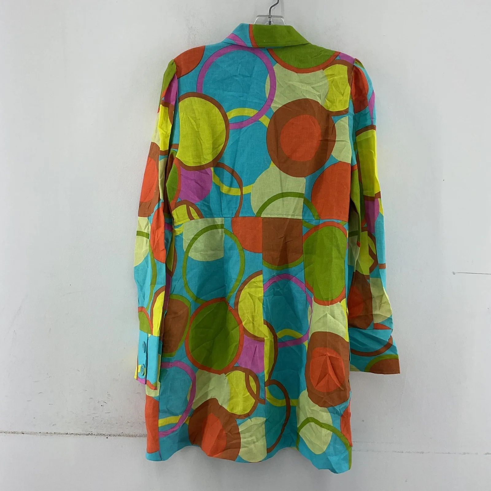 3 Sisters Colorful Polka Dot Linen Long Sleeve Shirt Dress Size M Women Preowned