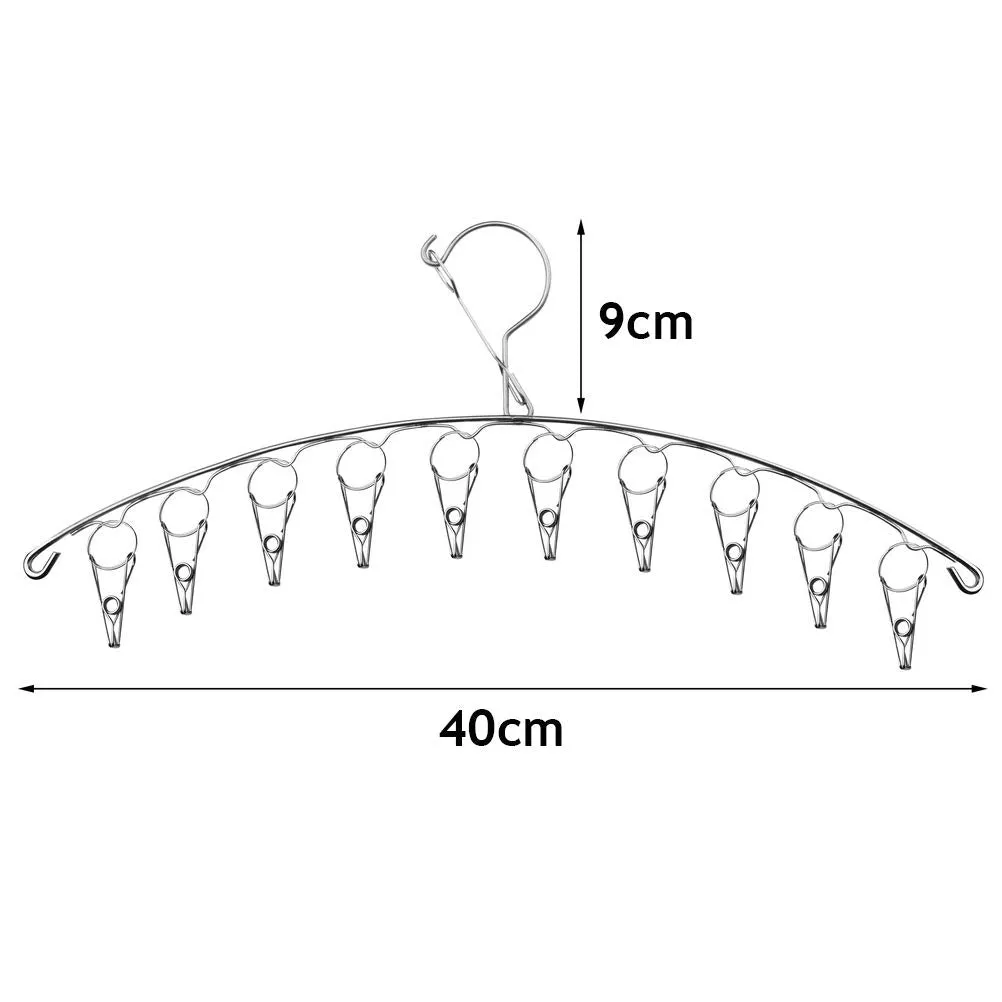 4 PCS Stainless Steel Drying Drip Hanger, Laundry Clothesline Hanging Rack Windproof Drying Rack with 10 Pegs for Underwear Socks Bras Baby Clothes Gloves