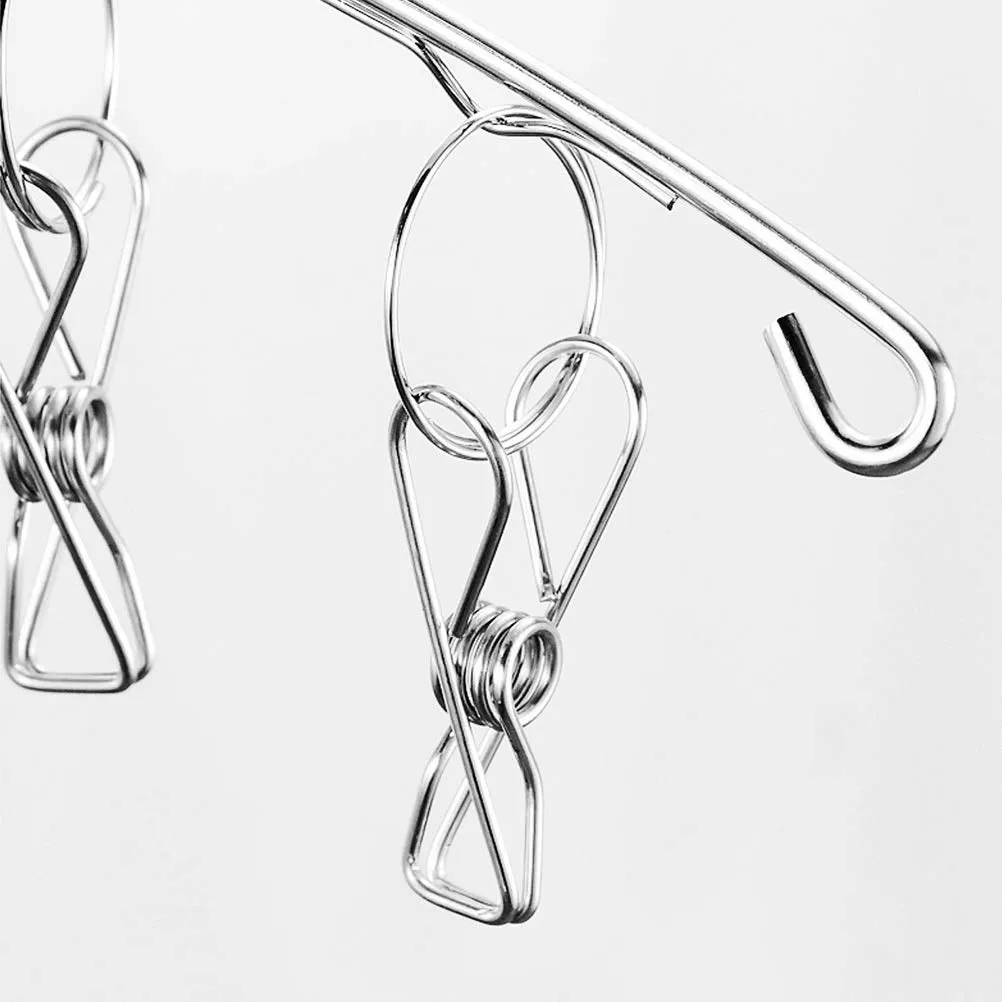 4 PCS Stainless Steel Drying Drip Hanger, Laundry Clothesline Hanging Rack Windproof Drying Rack with 10 Pegs for Underwear Socks Bras Baby Clothes Gloves