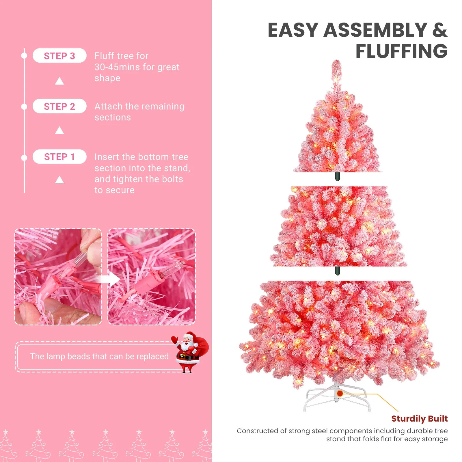 7.5ft Prelit 350 Warm White Lights Snow Flocked Artificial Holiday Christmas Tree-Pink