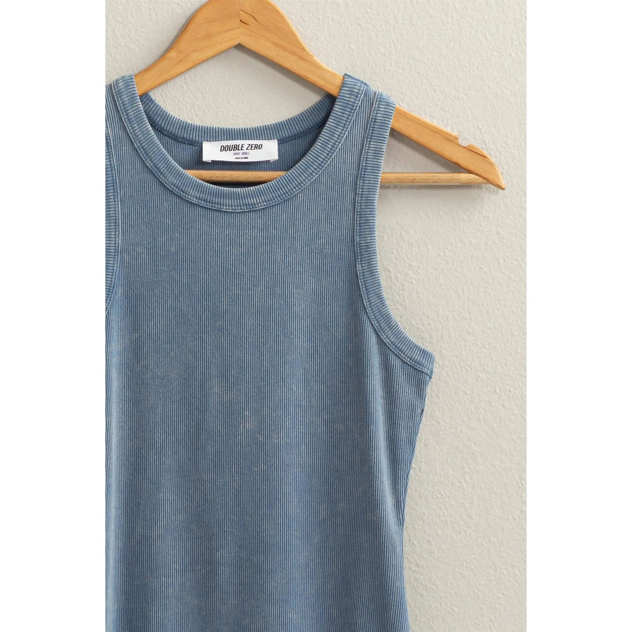 Acid Washed Ribbed Mini Dress