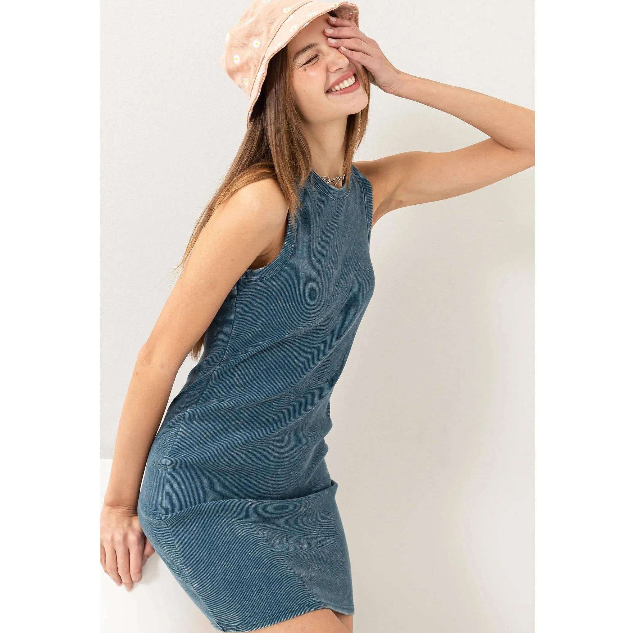 Acid Washed Ribbed Mini Dress
