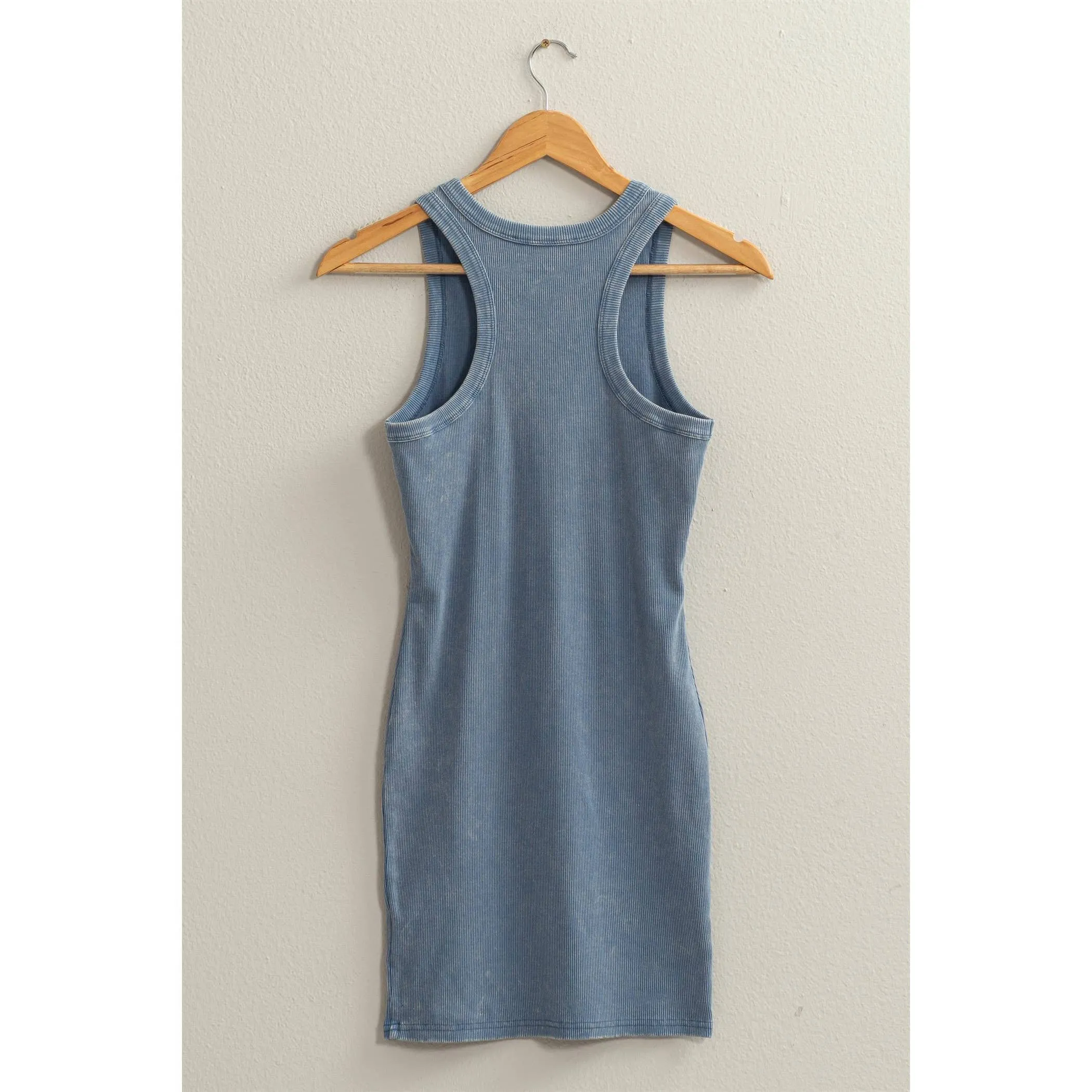 Acid Washed Ribbed Mini Dress