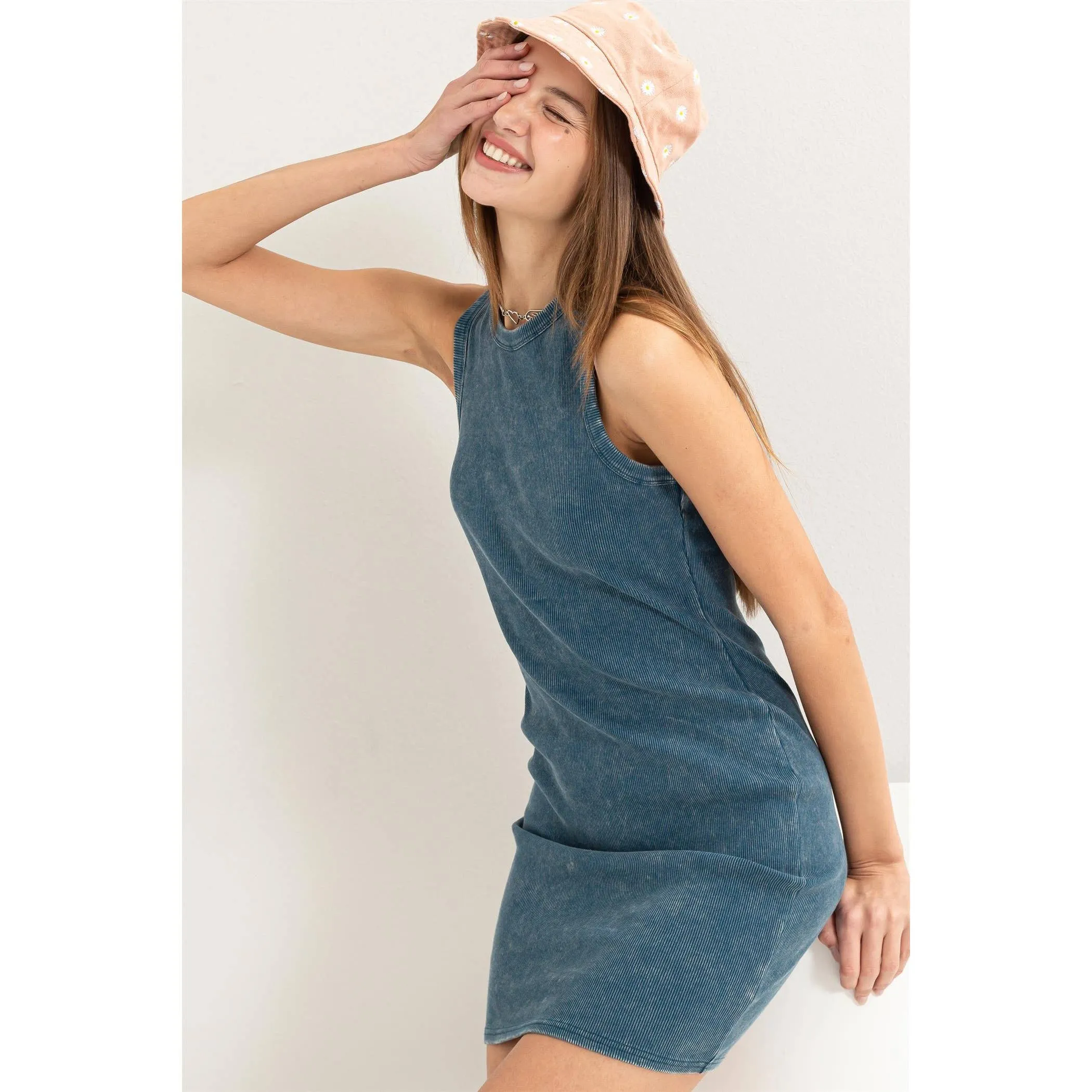 Acid Washed Ribbed Mini Dress