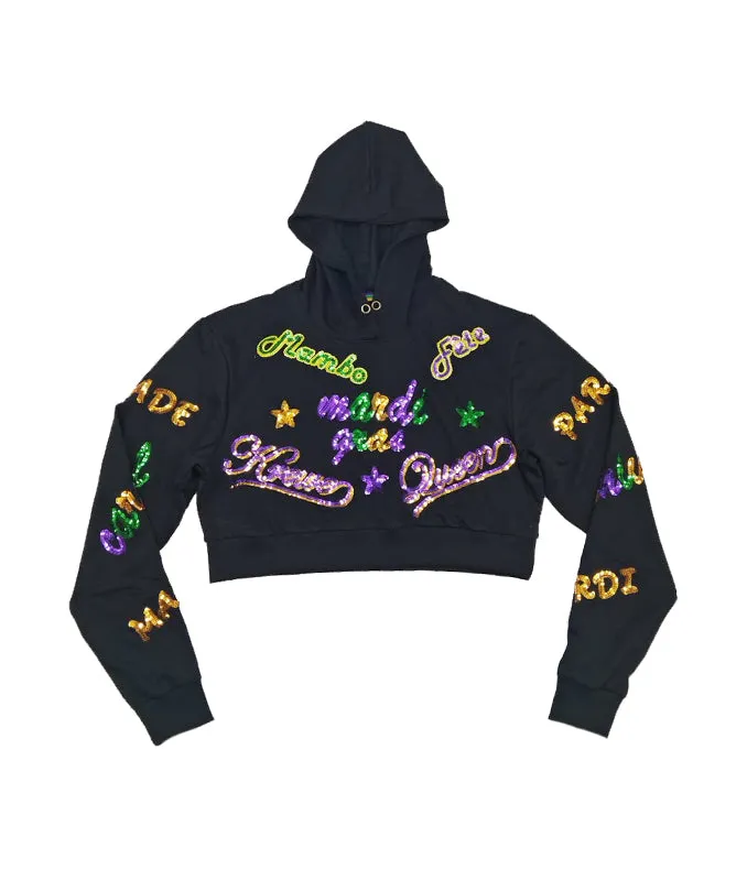 Adult Mardi Explosion Crop Hoodie - Black