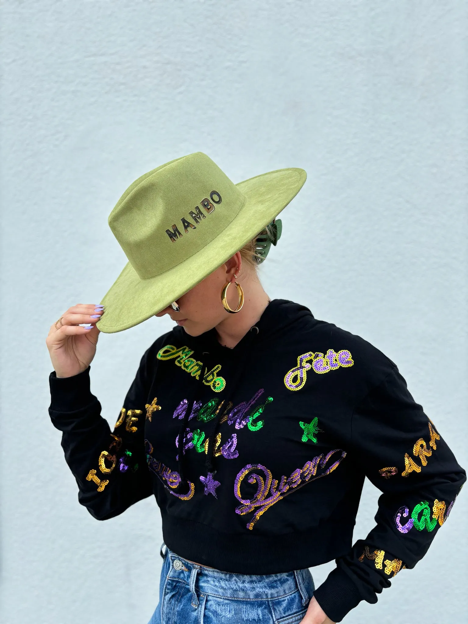 Adult Mardi Explosion Crop Hoodie - Black