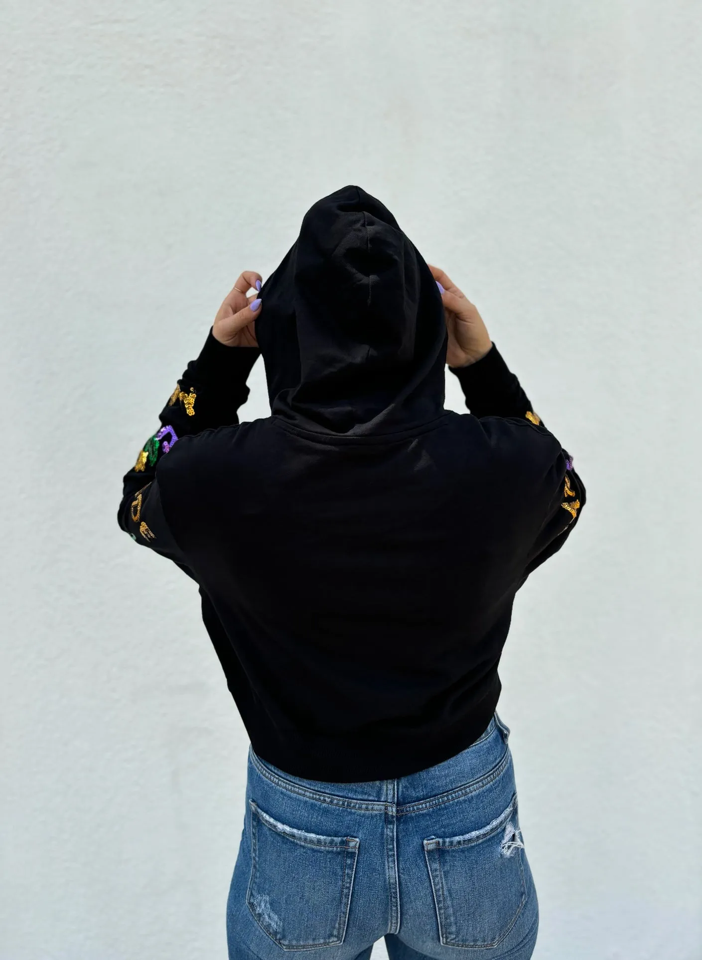 Adult Mardi Explosion Crop Hoodie - Black