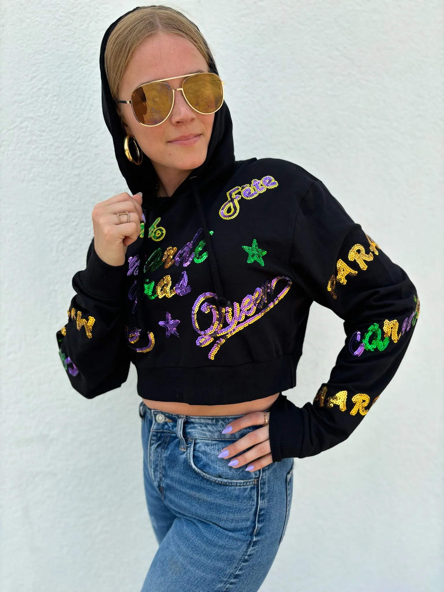 Adult Mardi Explosion Crop Hoodie - Black