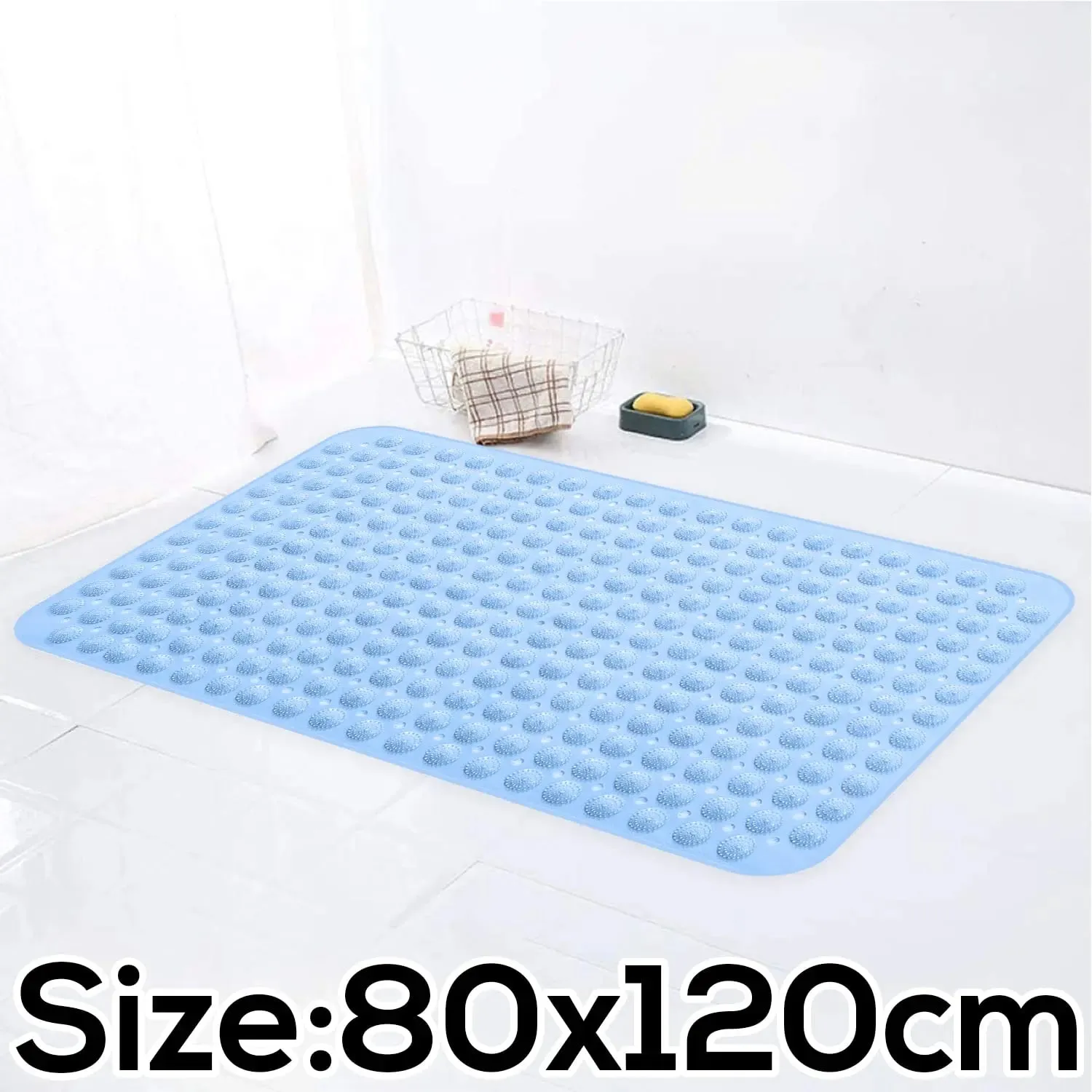 Anti-Slip Shower Mat for Bathroom Floor Blue, 80x120 cm (Accu-Pebble)