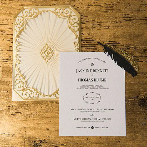 Art Deco Laser Embossed Invitations with Personalization Black