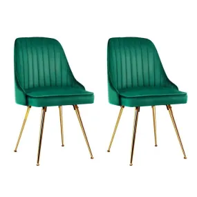 Artiss Set of 2 Dining Chairs Retro Chair Cafe Kitchen Modern Metal Legs Velvet Green