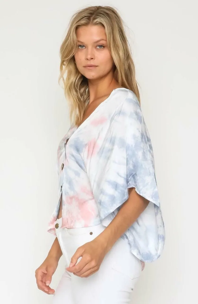 Aubrey Pink and Blue Tie-Dye Poncho Top