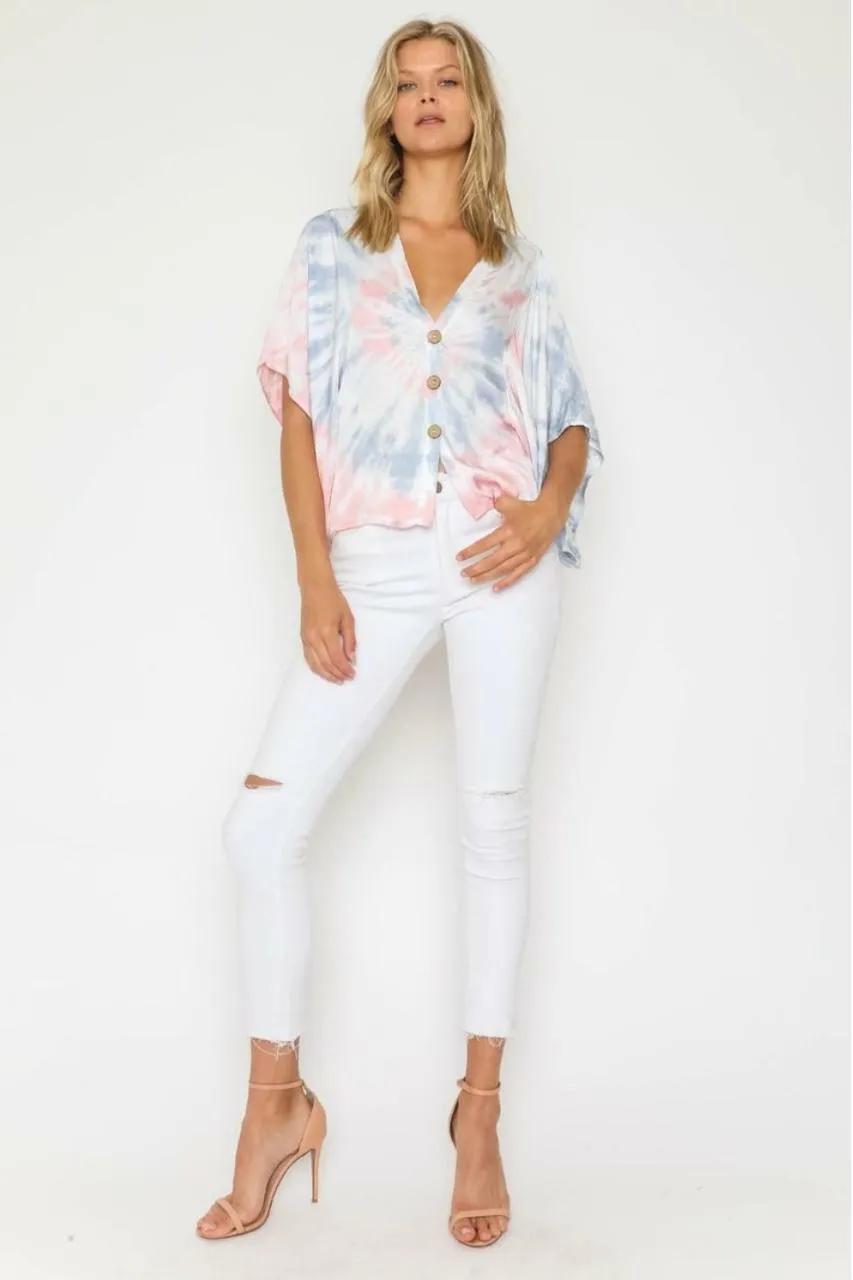 Aubrey Pink and Blue Tie-Dye Poncho Top