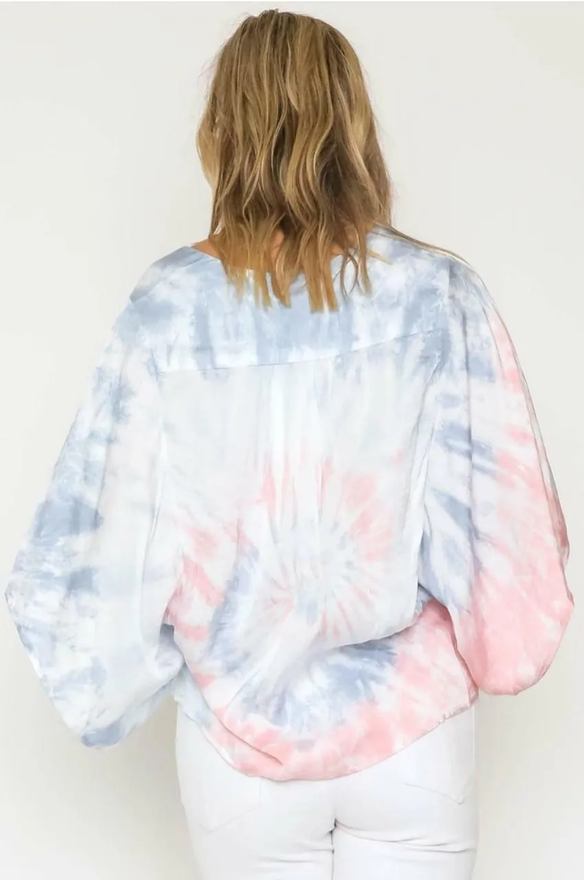 Aubrey Pink and Blue Tie-Dye Poncho Top