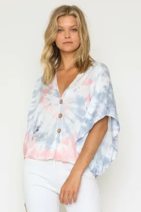 Aubrey Pink and Blue Tie-Dye Poncho Top