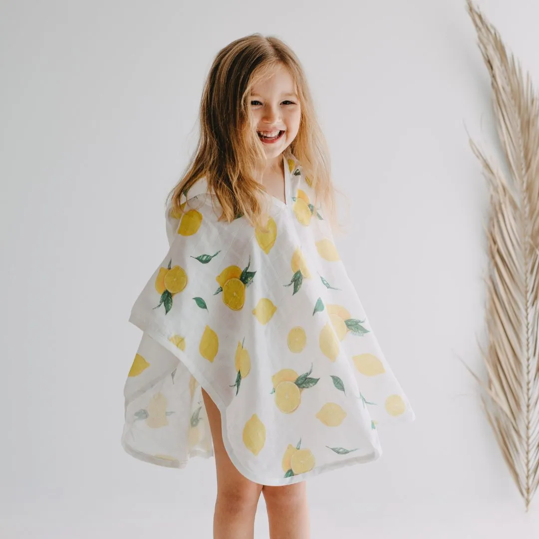 Baby Kids Beach Bath Towel Muslin Hooded Poncho - Lemon