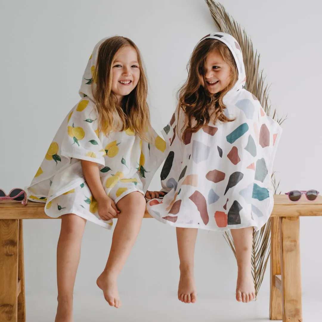 Baby Kids Beach Bath Towel Muslin Hooded Poncho - Lemon