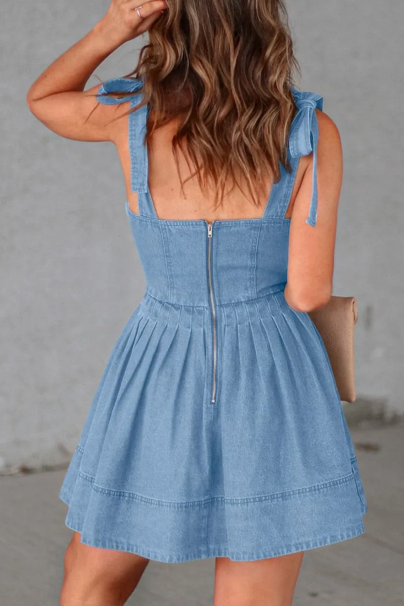 BC954 Tie Straps Denim Mini Dress