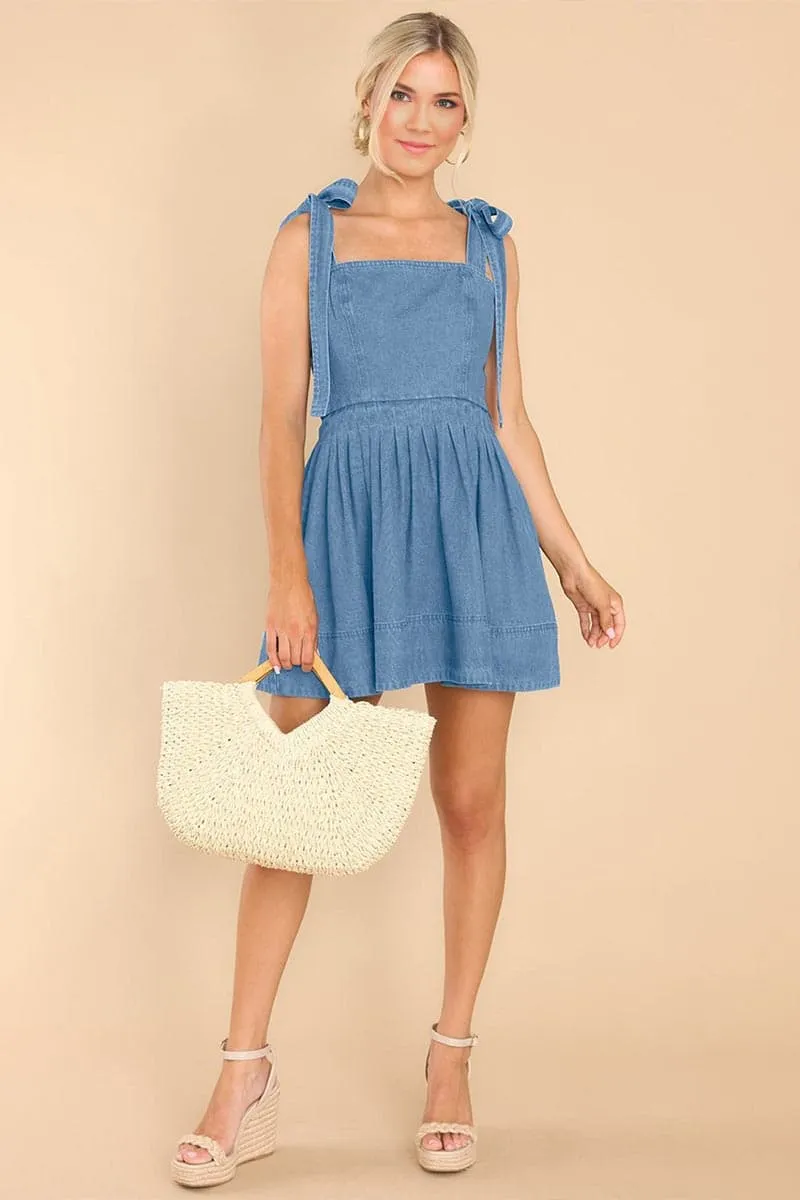 BC954 Tie Straps Denim Mini Dress