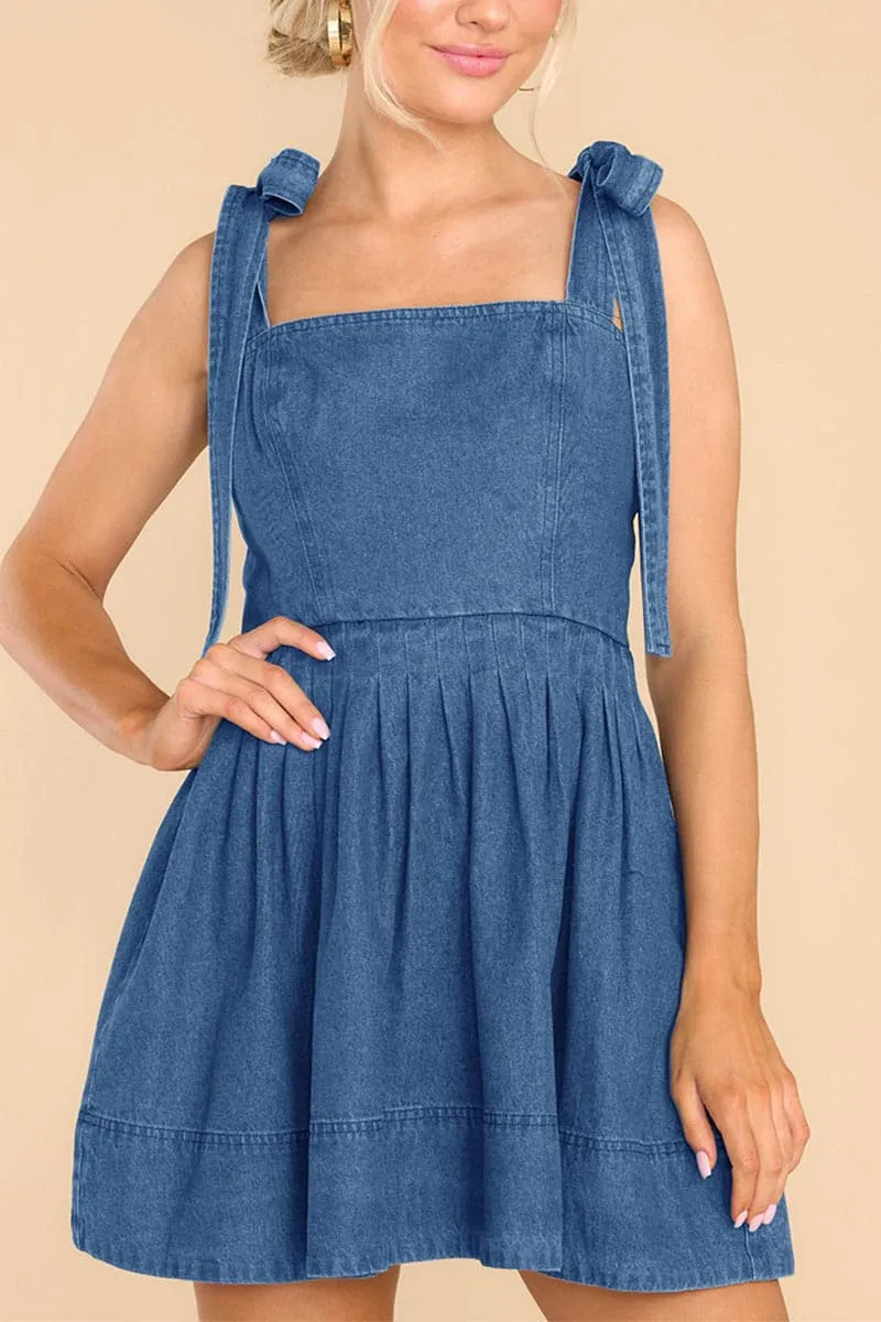 BC954 Tie Straps Denim Mini Dress