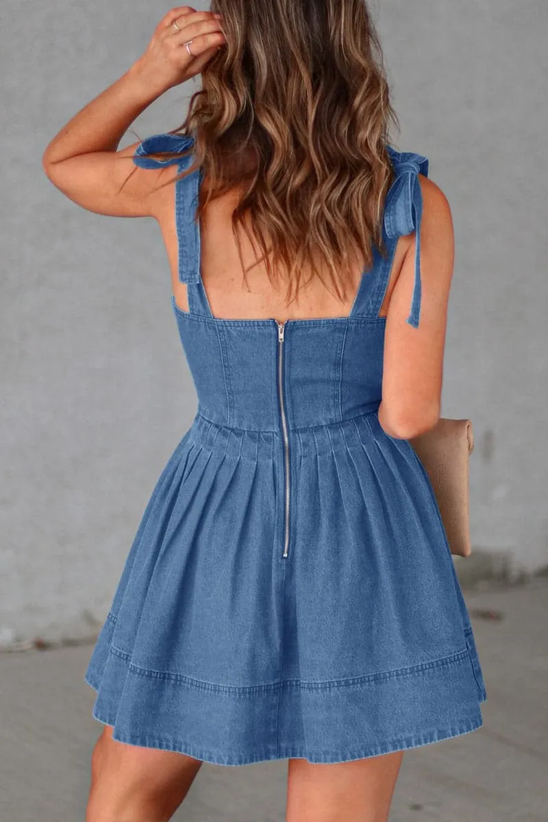 BC954 Tie Straps Denim Mini Dress