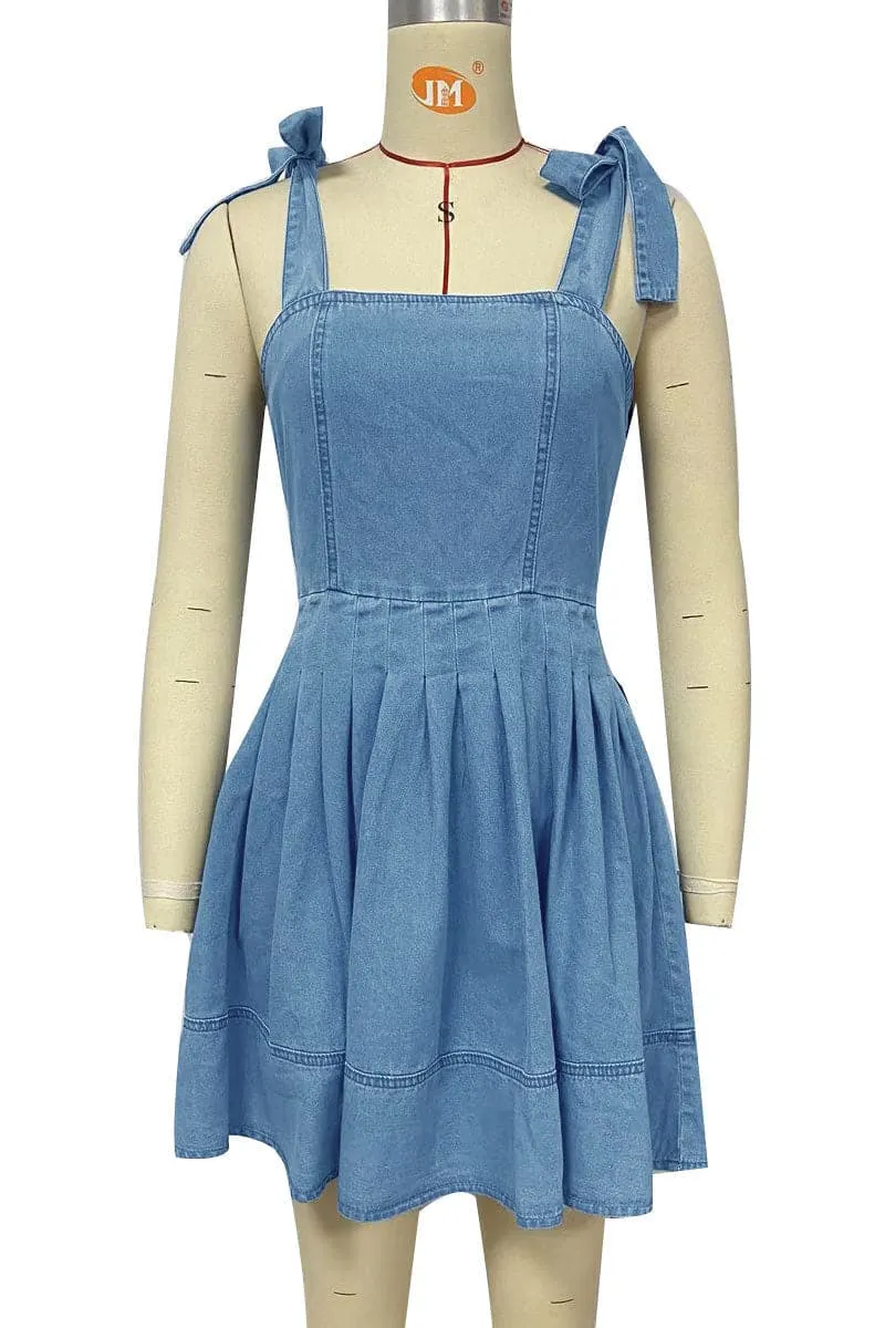 BC954 Tie Straps Denim Mini Dress