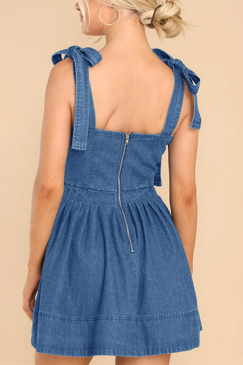 BC954 Tie Straps Denim Mini Dress