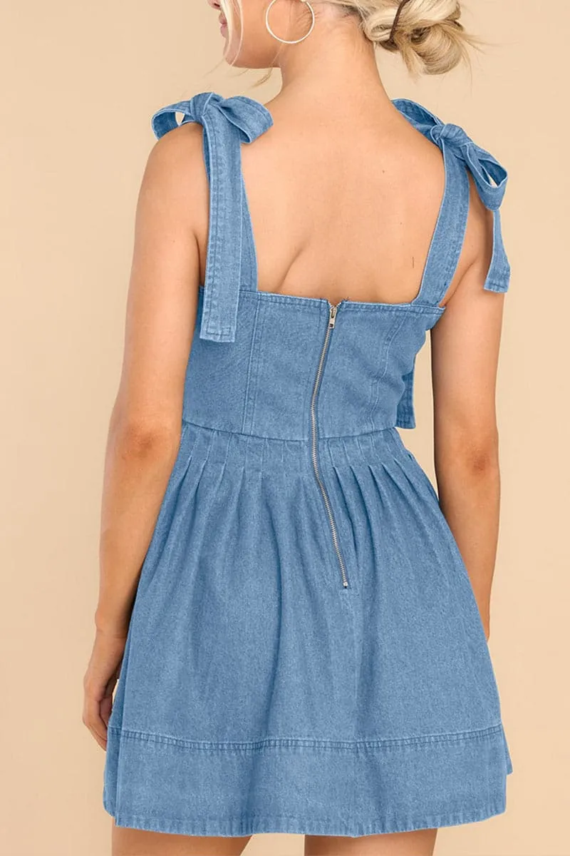 BC954 Tie Straps Denim Mini Dress