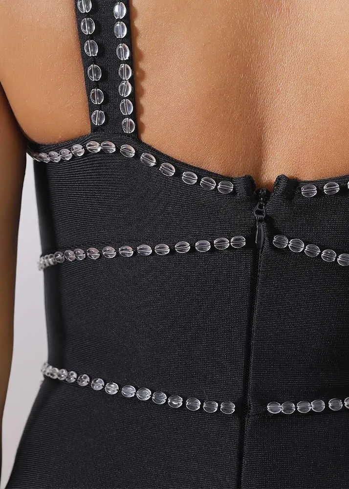 Beads Embroidered Halter Bodycon Dress