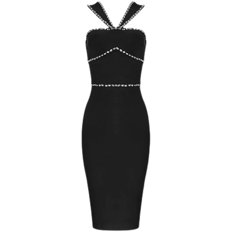 Beads Embroidered Halter Bodycon Dress