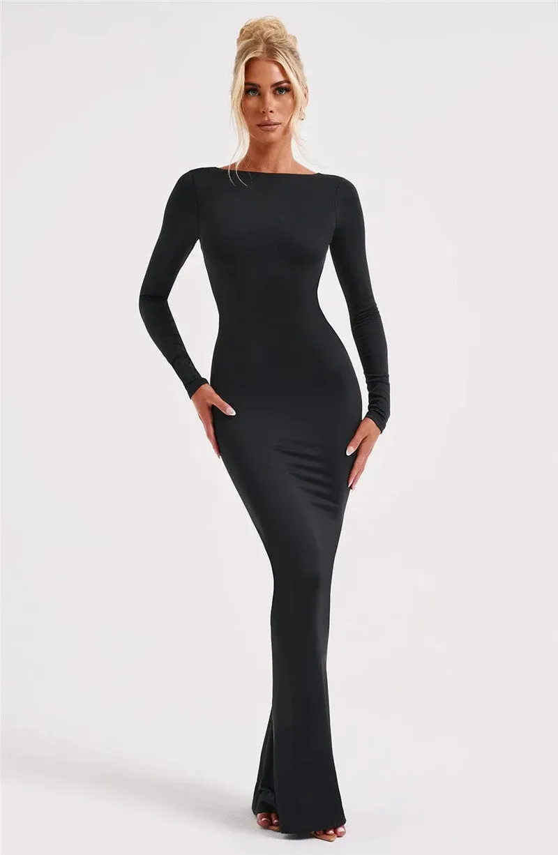 Beth Backless Ruched Bodycon Maxi Dress