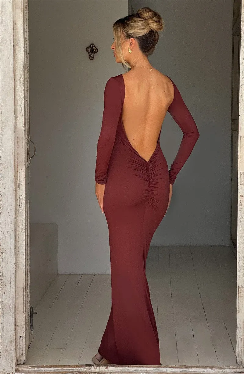 Beth Backless Ruched Bodycon Maxi Dress