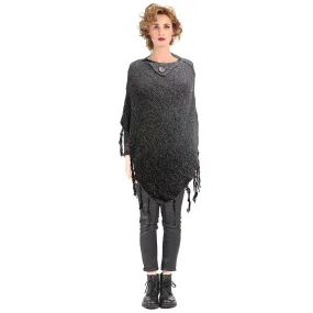Black Knit Button Poncho