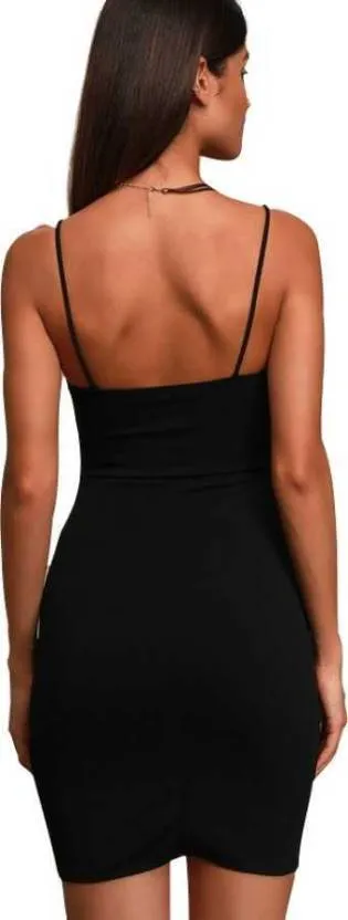 Black Sleeveless V-Neck Bodycon Dress