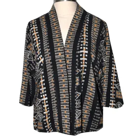 Black Striped Print Lined Silk Kimono Jacket S/M