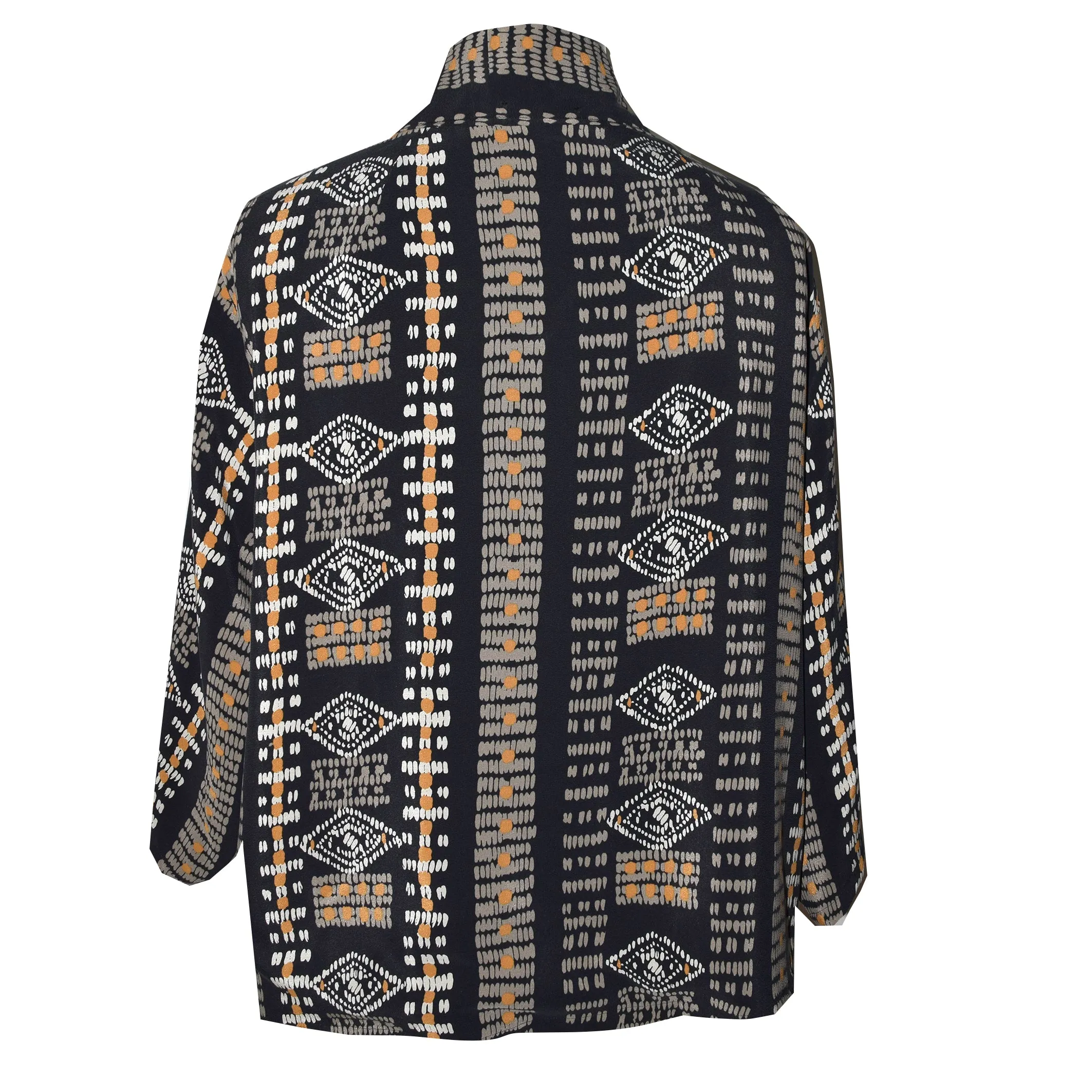 Black Striped Print Lined Silk Kimono Jacket S/M