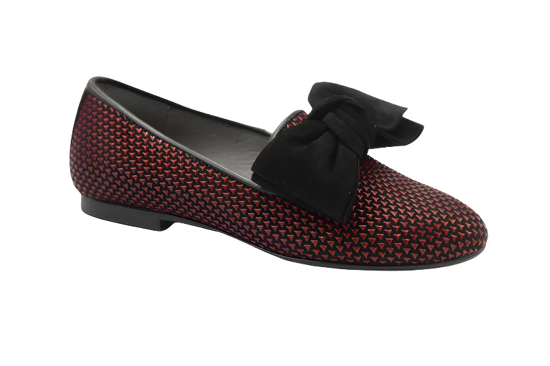 Blublonc Red Print Bow Slip On 20385