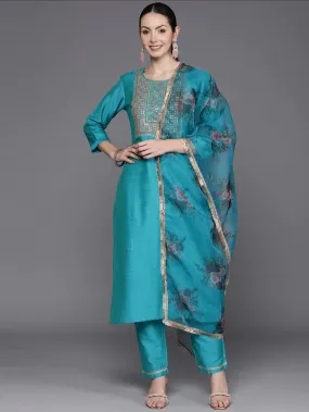 Blue Embroidered Sequinned Kurta Set