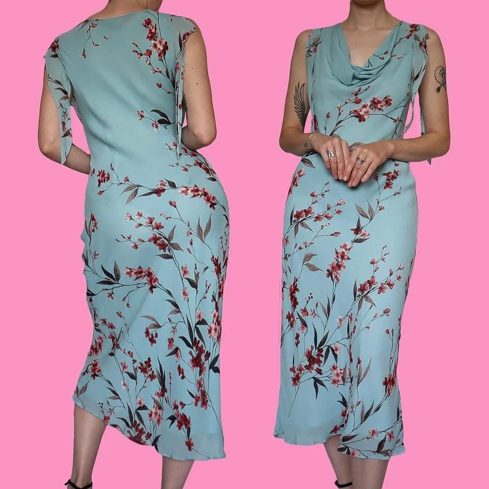 Blue floral evening slip dress size UK  12