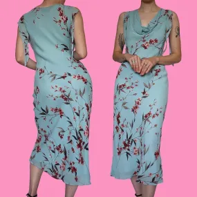 Blue floral evening slip dress size UK  12