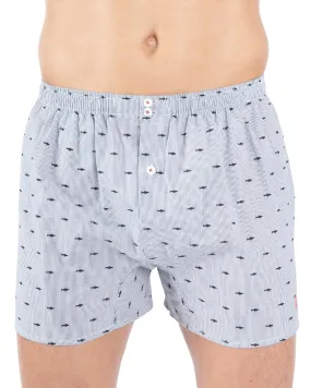 Caleçon avec Slip Intérieur en Popeline de Coton imprimée BLEU MARINE E324