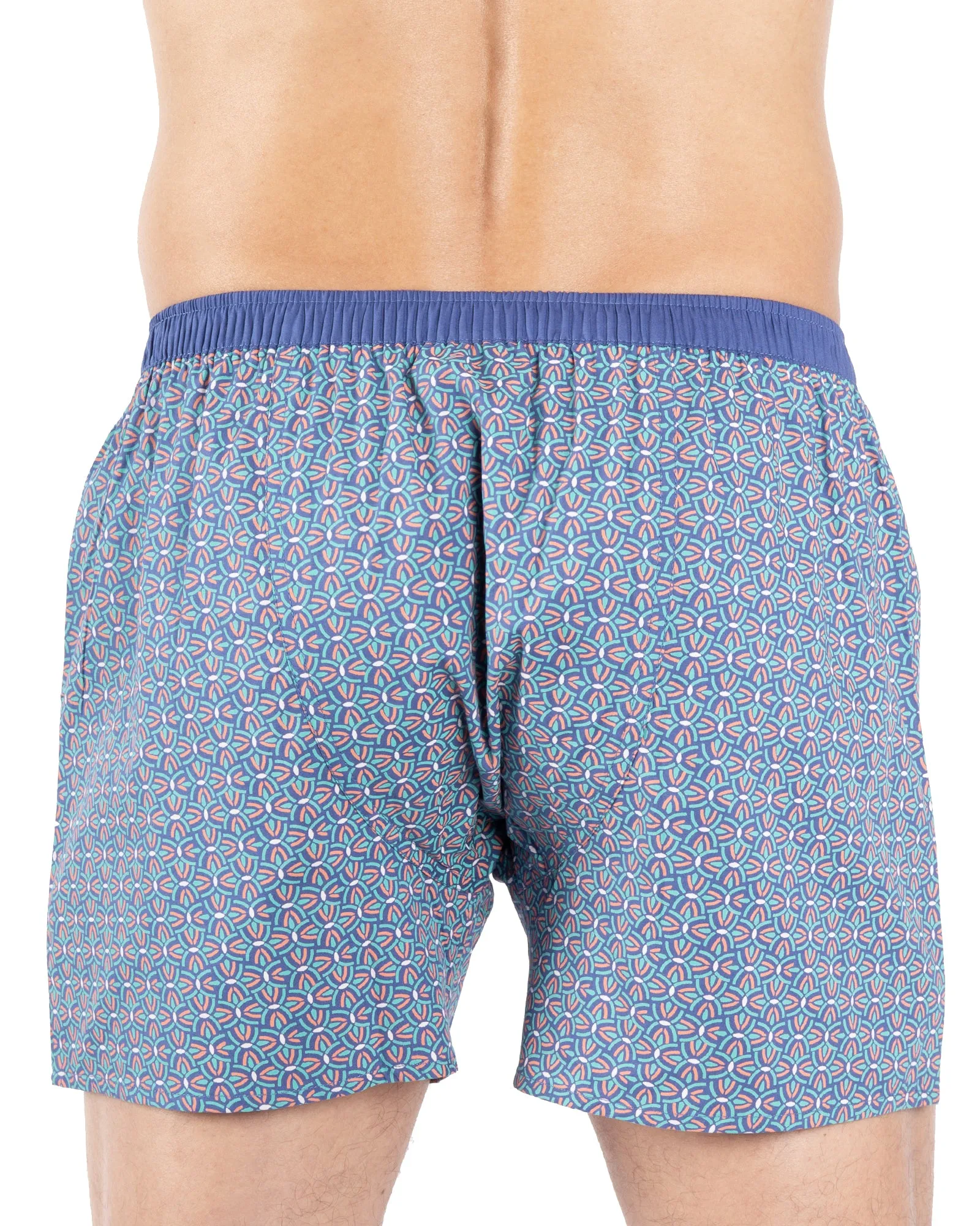 Caleçon avec Slip Intérieur en Popeline Pur Coton imprimée BLEU  E325