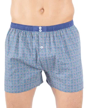 Caleçon avec Slip Intérieur en Popeline Pur Coton imprimée BLEU  E325