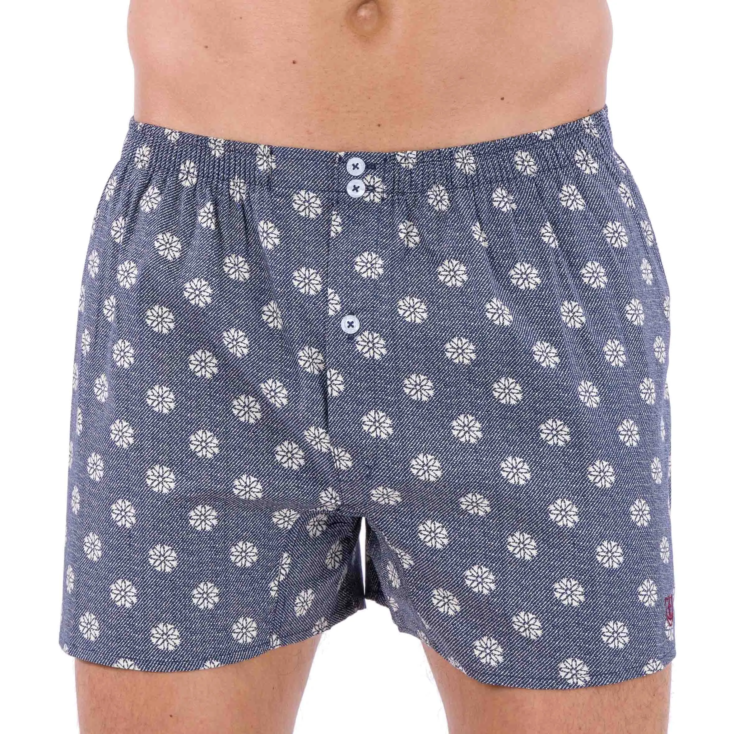 Caleçon avec Slip Intérieur en Popeline Pur Coton imprimée Marine FLORAL D309