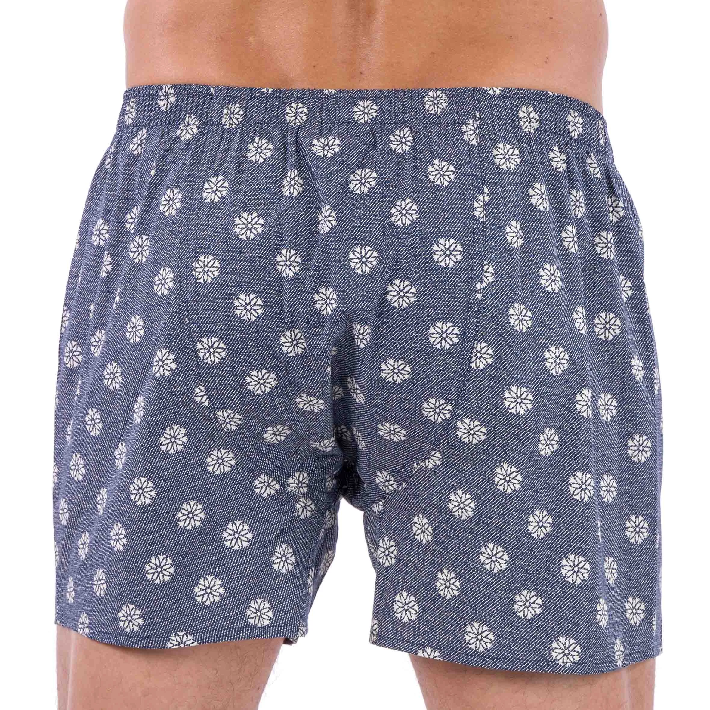 Caleçon avec Slip Intérieur en Popeline Pur Coton imprimée Marine FLORAL D309