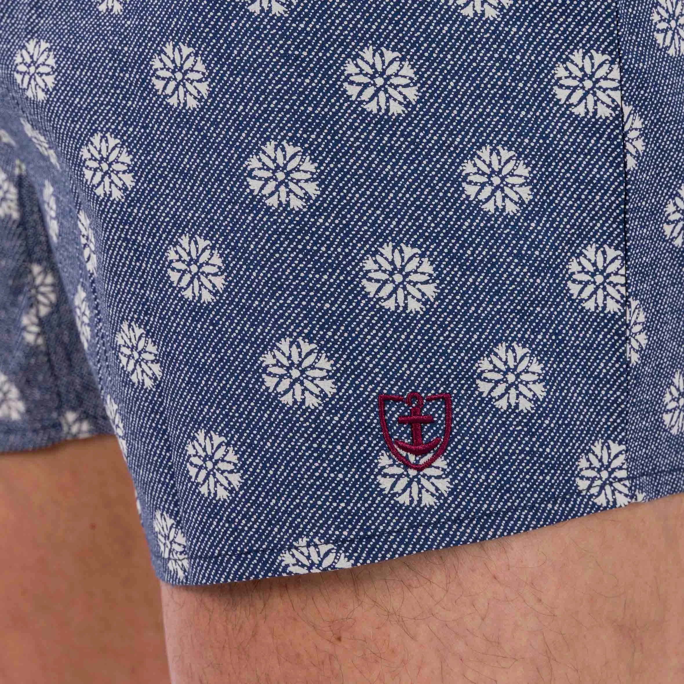 Caleçon avec Slip Intérieur en Popeline Pur Coton imprimée Marine FLORAL D309
