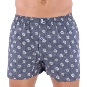 Caleçon avec Slip Intérieur en Popeline Pur Coton imprimée Marine FLORAL D309