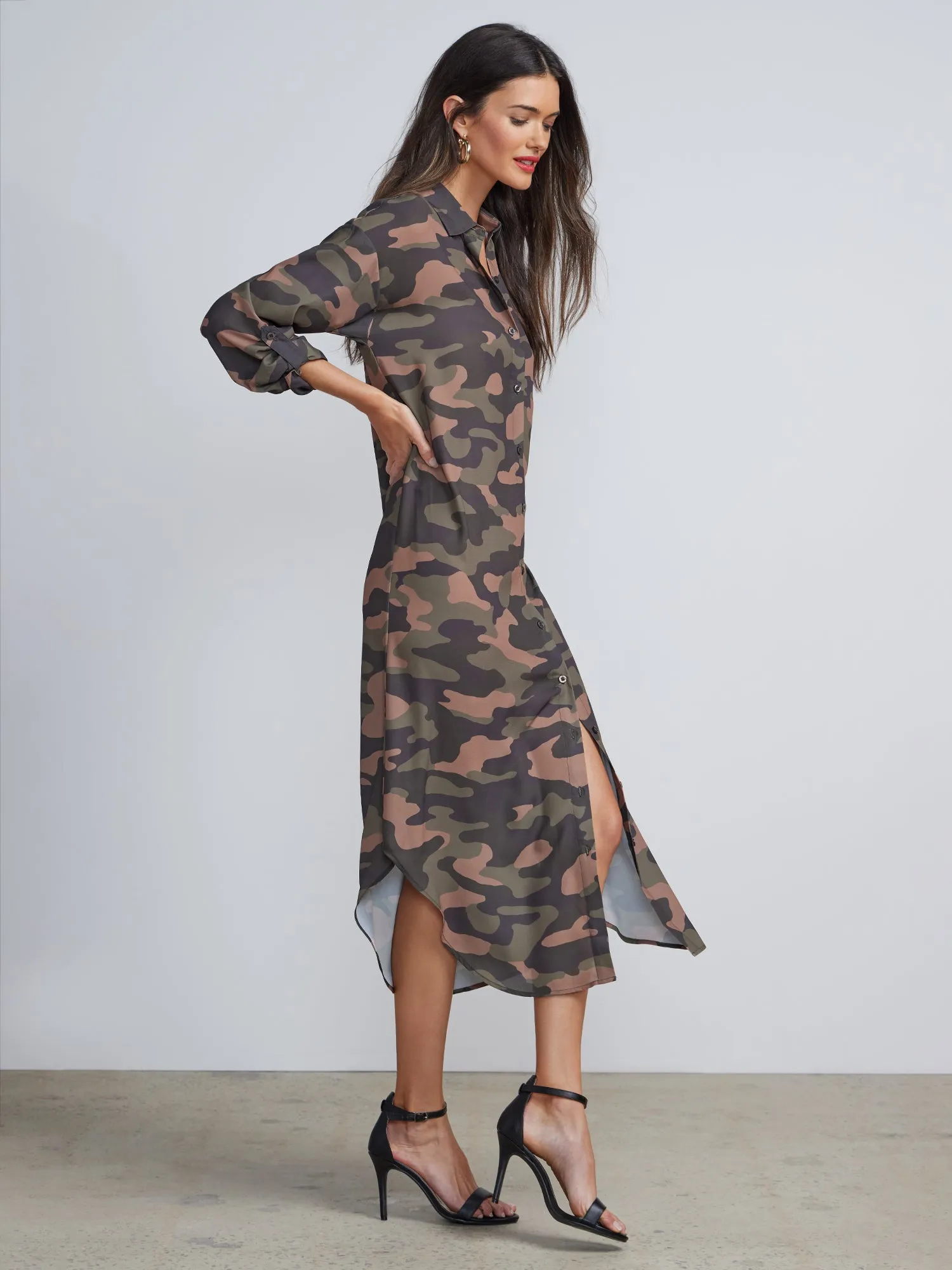 Camo Maxi Button Down Shirt Dress