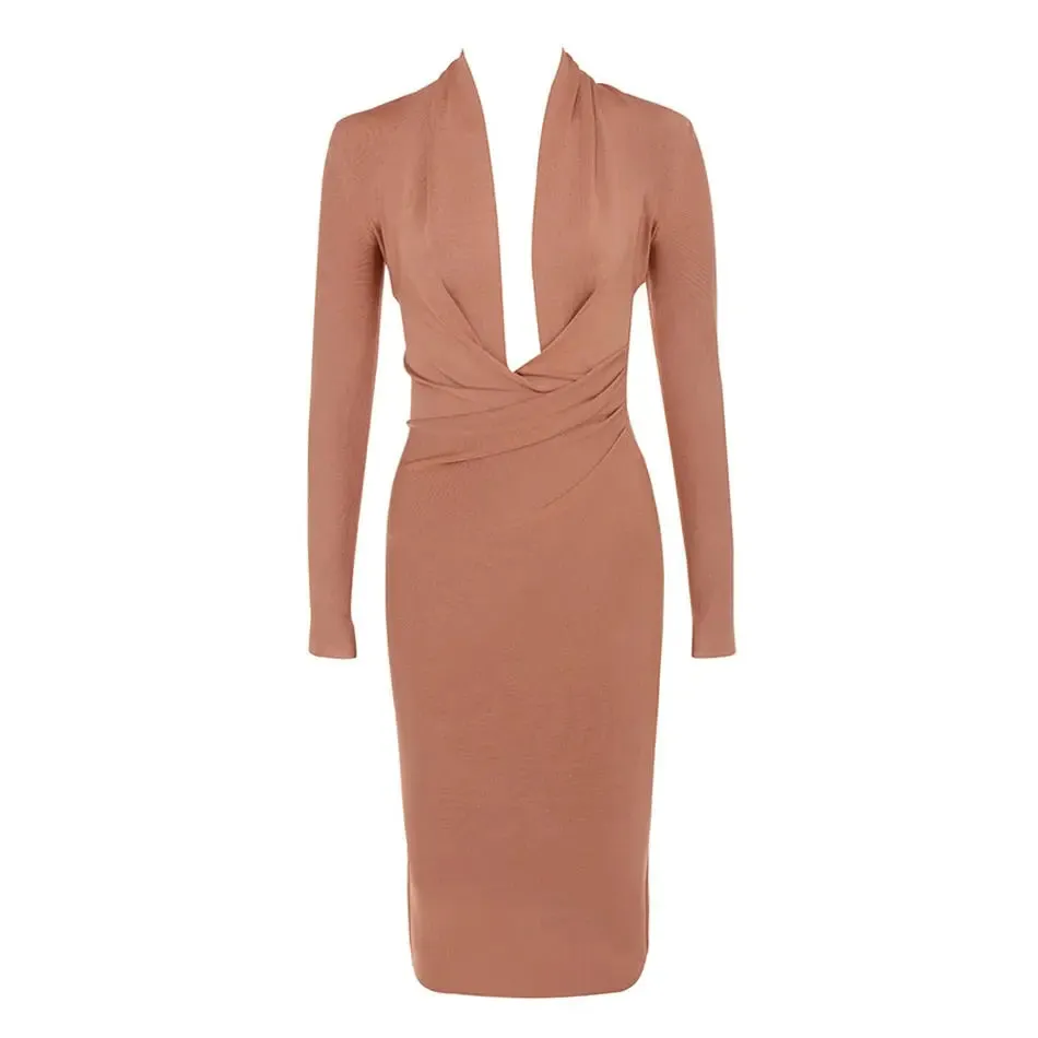 Celebrity Bodycon Evening Midi Dress