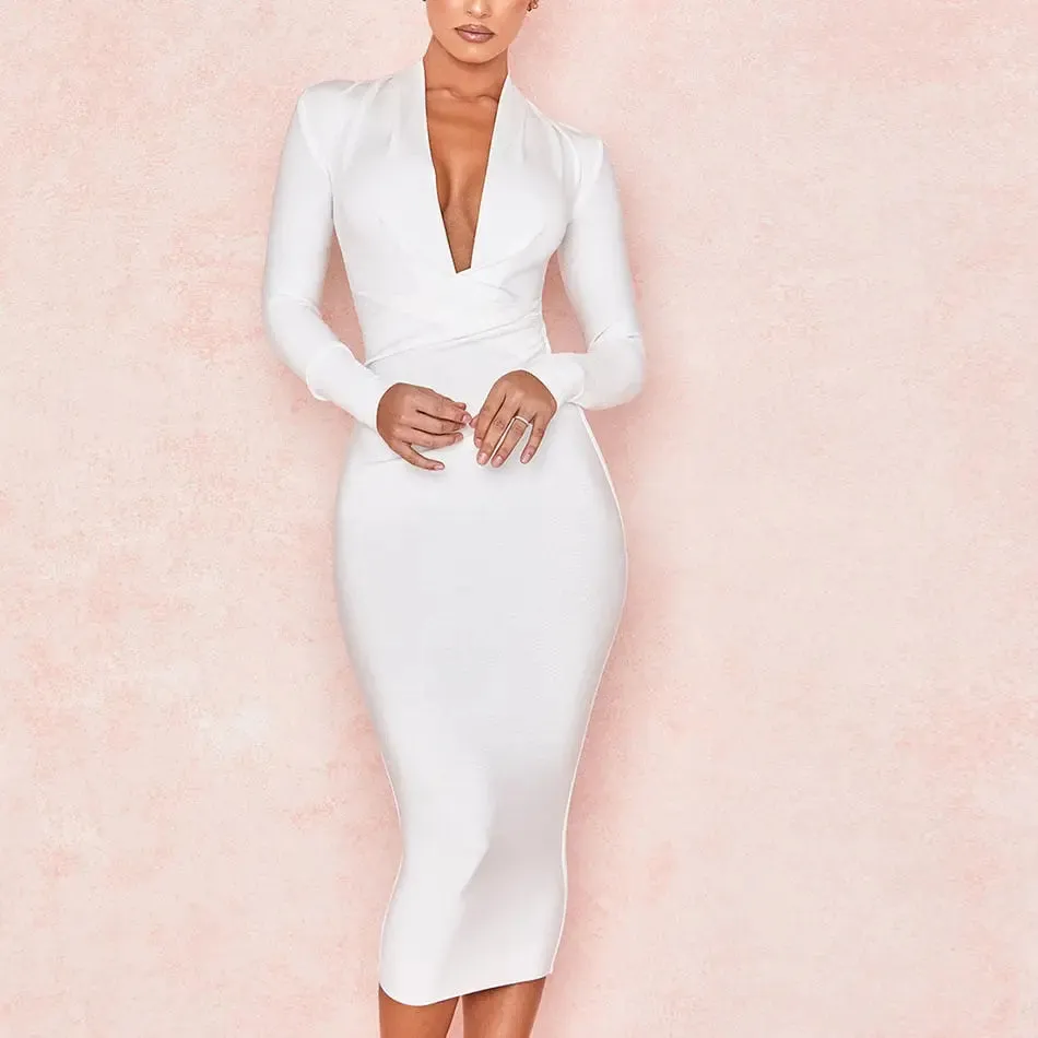 Celebrity Bodycon Evening Midi Dress